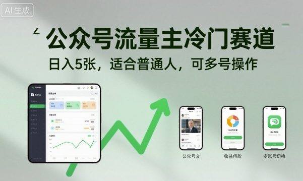 公众号流量主冷门赛道，日入5张，适合普通人，可多号操作-新时光资源网