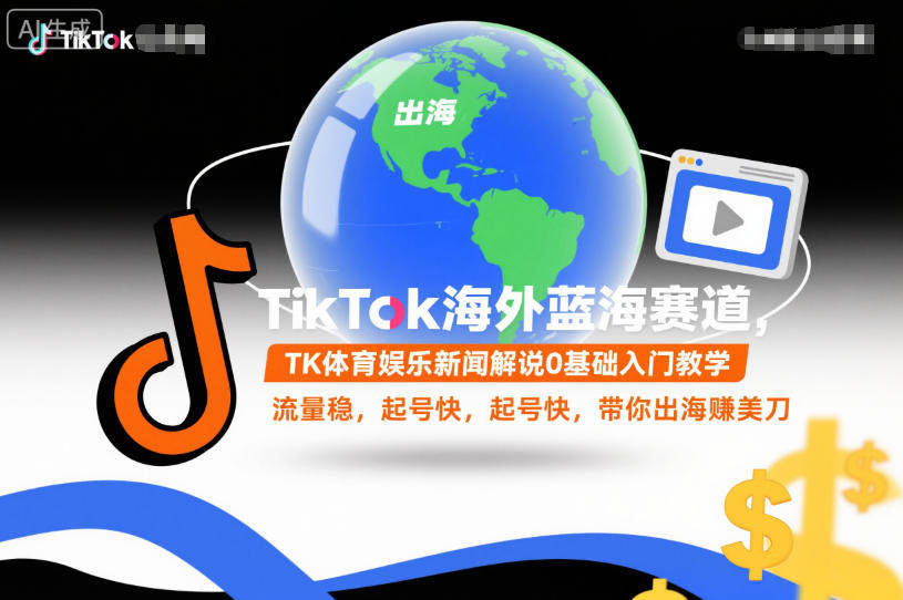TikTok海外蓝海赛道，TK体育娱乐新闻解说0基础入门教学，流量稳，起号快，带你出海賺美刀-新时光资源网