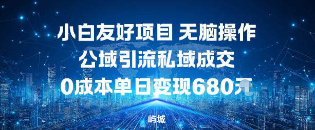 小白友好项目，无脑操作，公域引流私域成交，0成本单日变现680米-新时光资源网