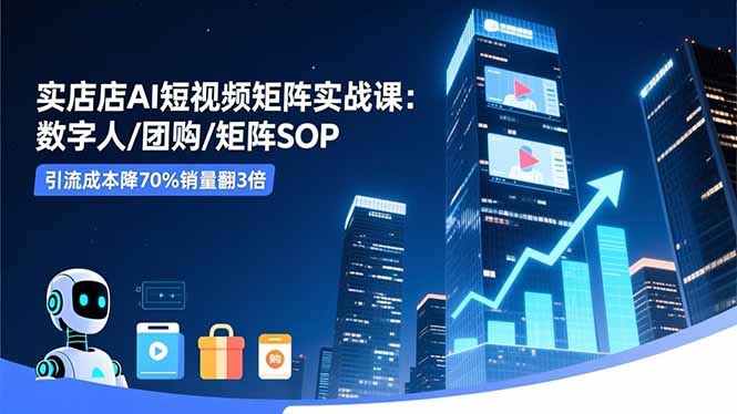 实体店AI短视频矩阵实战课：数字人/团购/矩阵SOP，引流成本降70%销量翻3倍-新时光资源网