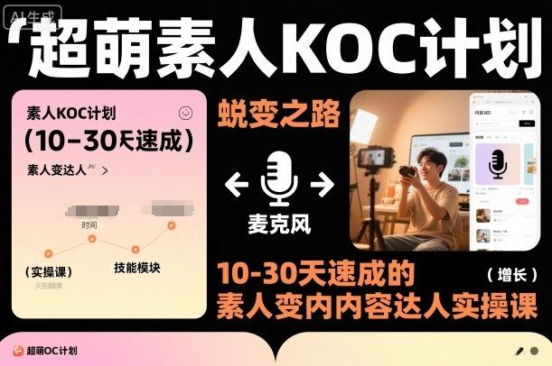 超萌素人KOC计划，10-30天速成的素人变内容达人实操课，适合想做短剧小说推文电商推广的素人入局-新时光资源网