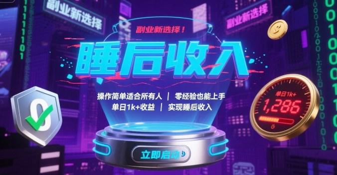 副业新选择！操作简单适合所有人，零经验也能上手，单日1k+收益，实现睡后收入【揭秘】-新时光资源网