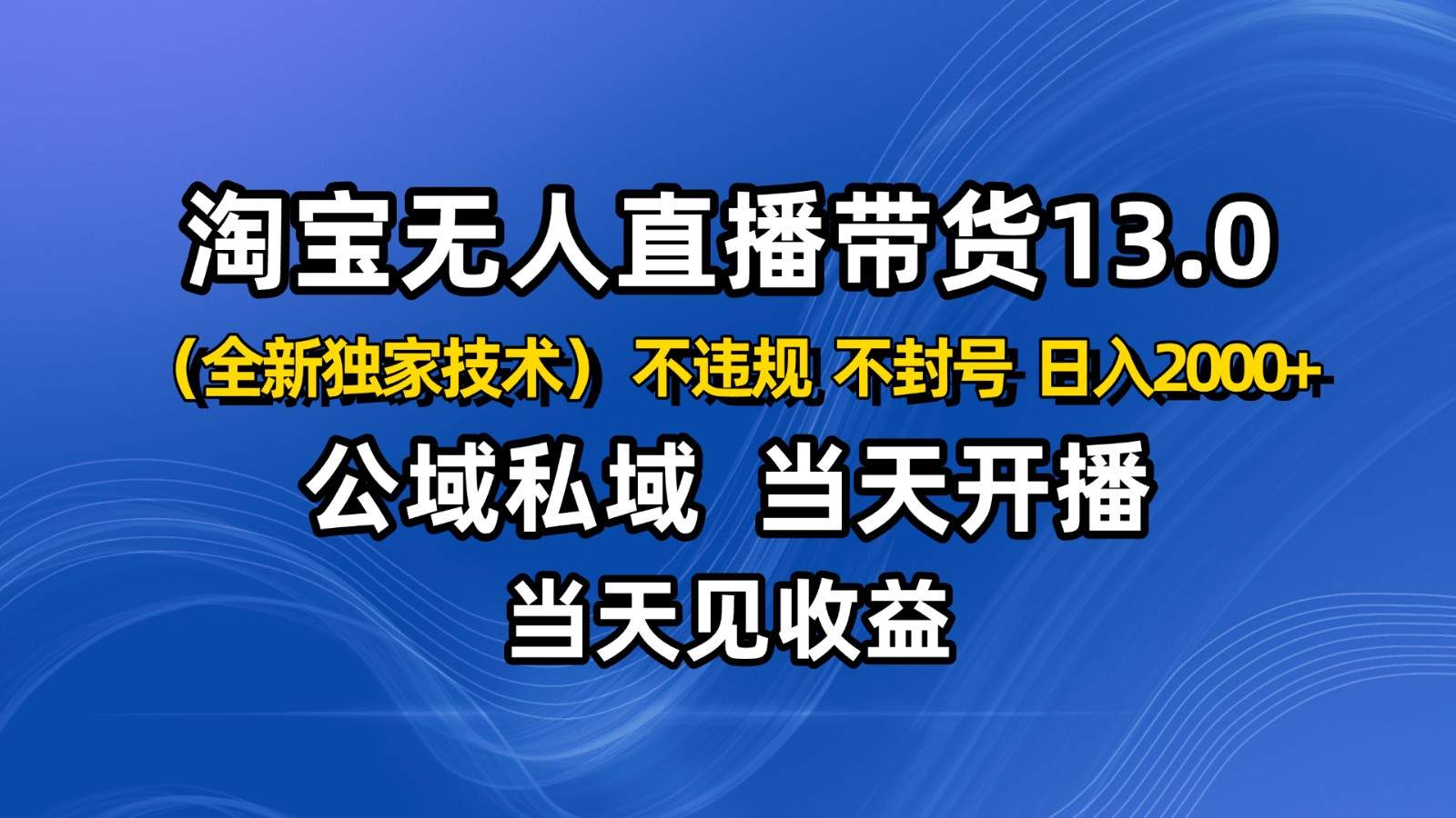 淘宝无人直播13.0,公域私域技术,不封号,不违规 布局下半年旺季赛道,日入2000+-新时光资源网
