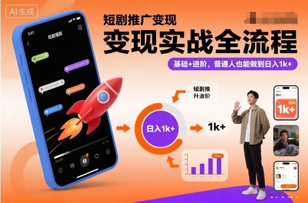 短剧推广变现实战全流程，基础+进阶，普通人也能做到日入1k+-新时光资源网