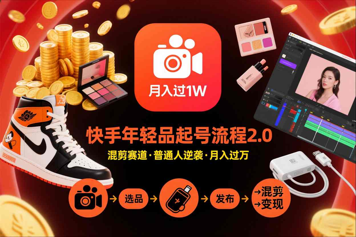 快手短视频带货年轻品起号流程2.0，快手年轻品混剪赛道，普通人也能月入过1W-新时光资源网
