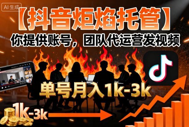 【抖音炬焰托管】你提供账号，团队代运营发视频，单号月入1k+【揭秘】-新时光资源网
