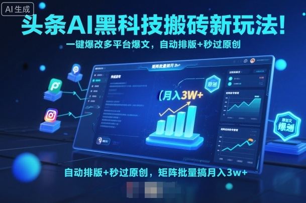 头条AI黑科技搬砖新玩法！一键爆改多平台爆文，自动排版+秒过原创，矩阵批量搞月入3w+【揭秘】-新时光资源网