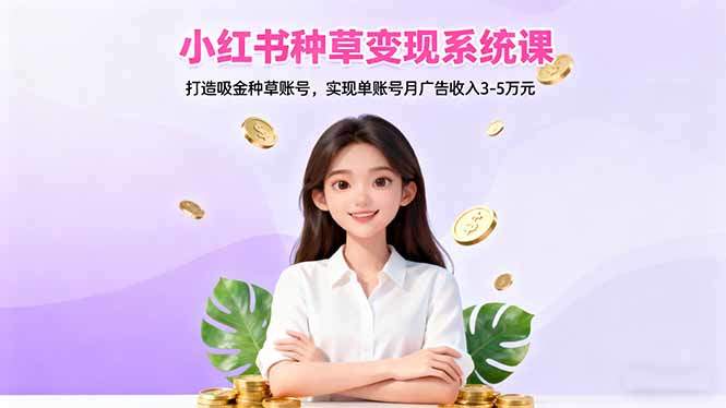 小红书种草变现系统课：打造吸金种草账号，实现单账号月广告收入3-5万元-新时光资源网