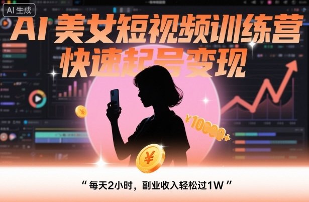 AI美女短视频训练营，快速起号变现，每天2小时，副业收入轻松过1W-新时光资源网