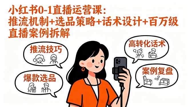 小红书0-1直播运营课：推流机制+选品策略+话术设计+百万级直播案例拆解-新时光资源网