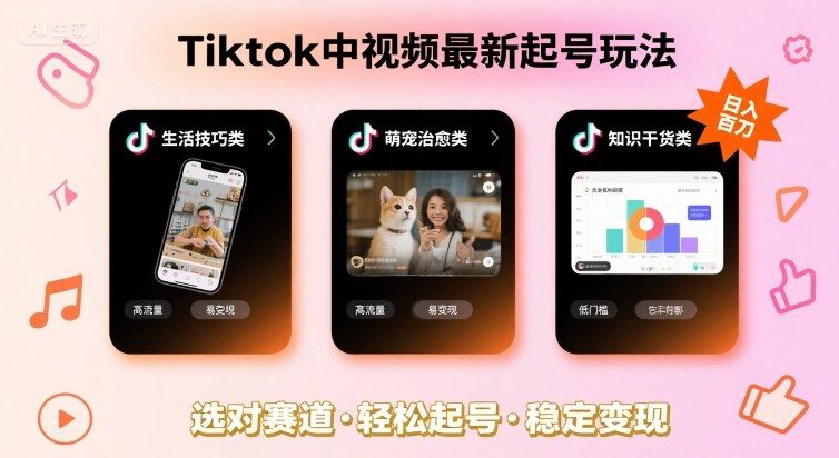Tiktok中视频最新起号玩法，想要日入百刀，做好这几个赛道就可以了-新时光资源网