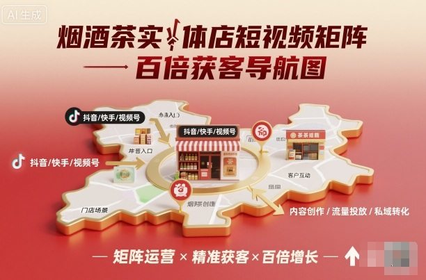 烟酒茶实体店短视频矩阵百倍获客导航图-新时光资源网