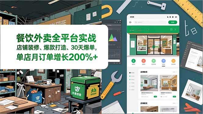 餐饮外卖全平台实战，店铺装修、爆款打造、30天爆单，手把手教学，单店月订单增长200%+-新时光资源网