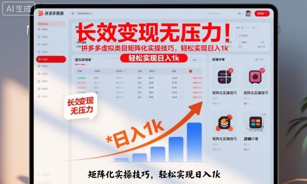 长效变现无压力!拼多多虚拟类目矩阵化实操技巧,轻松实现日入1k【揭秘】