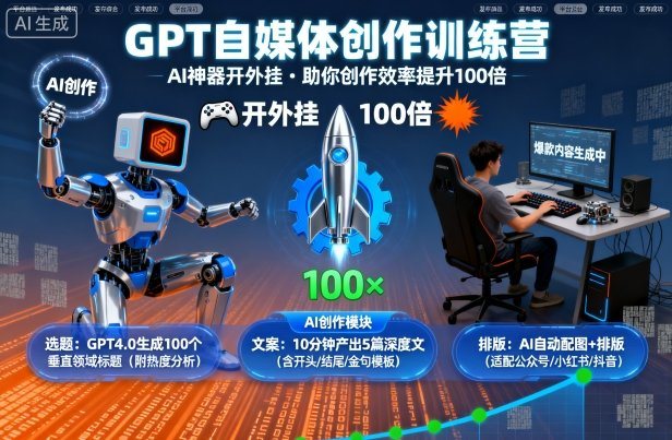 GPT自媒体创作训练营：AI神器开外挂，助你创作效率提升100倍-新时光资源网