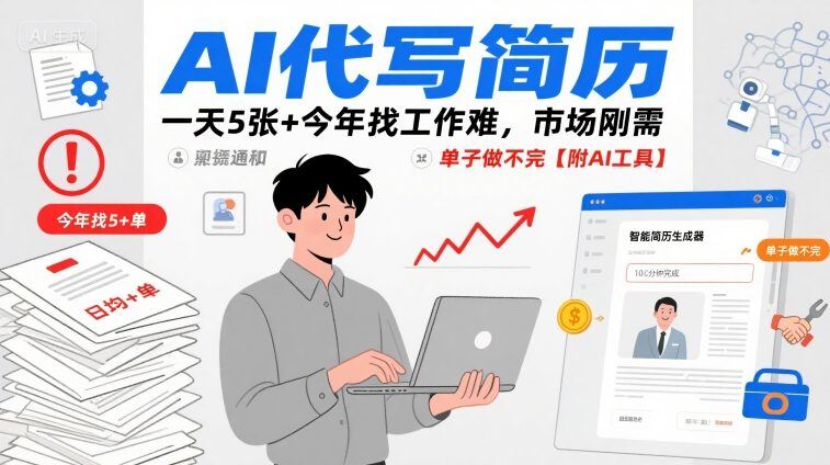 AI代写简历，一天5张+今年找工作难，市场刚需，单子做不完【附AI工具】-新时光资源网