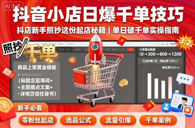 抖音小店日爆千单技巧，抖店新手照抄这份起店秘籍，单日破千单-新时光资源网