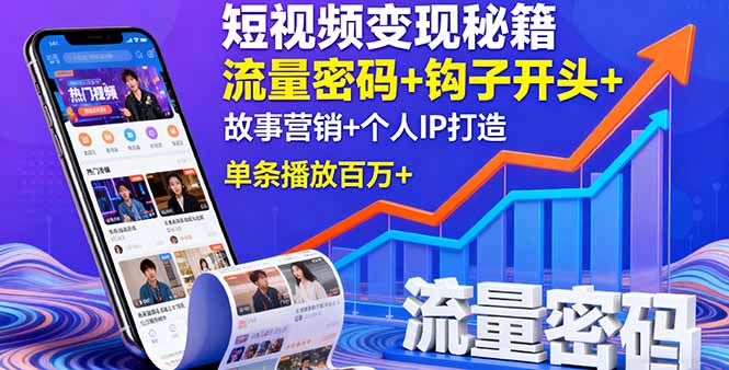 短视频变现秘籍，流量密码+钩子开头+故事营销+个人IP打造，单条播放百万+-新时光资源网