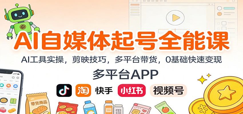 AI自媒体起号全能课:AI工具实操,剪映技巧,多平台带货,0基础快速变现-新时光资源网