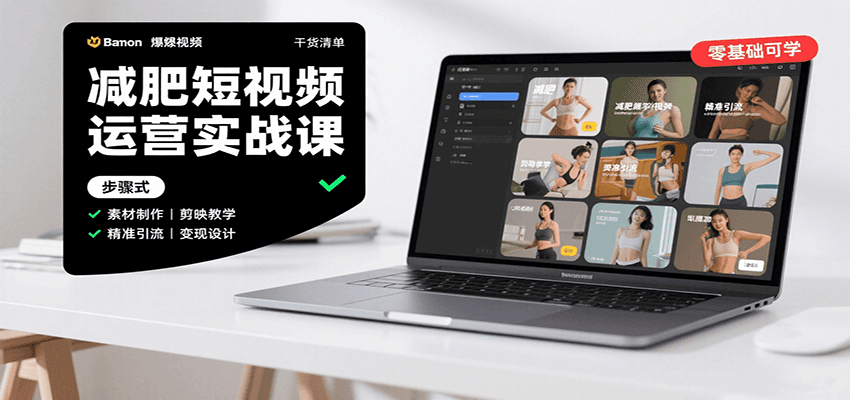 减肥短视频运营实战课：含素材制作、剪映教学，讲精准引流、变现设计与内容模板技巧-新时光资源网