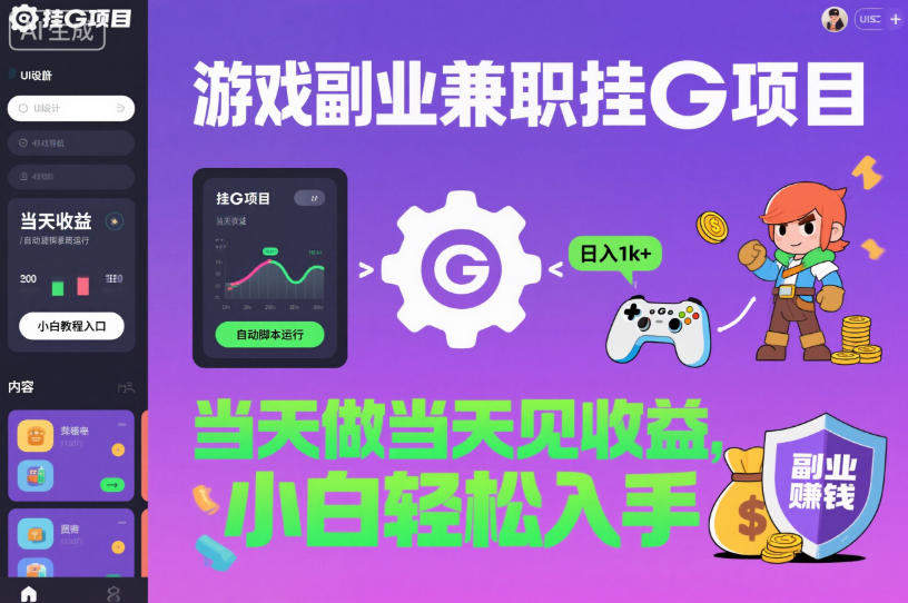 游戏副业兼职挂G项目,当天做当天见收益,日入1k+,小白轻松入手【揭秘】-新时光资源网