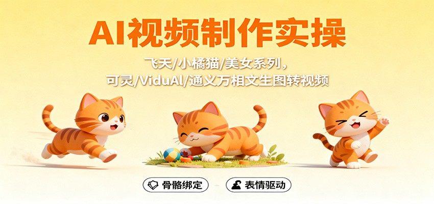 AI视频制作实操,飞天/小橘猫/美女系列,可灵/ViduAl/通义万相文生图转视频-新时光资源网