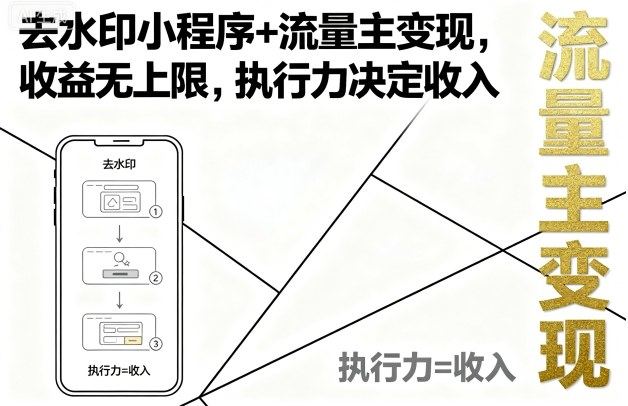 去水印小程序+流量主变现，收益无上限，执行力决定收入-新时光资源网