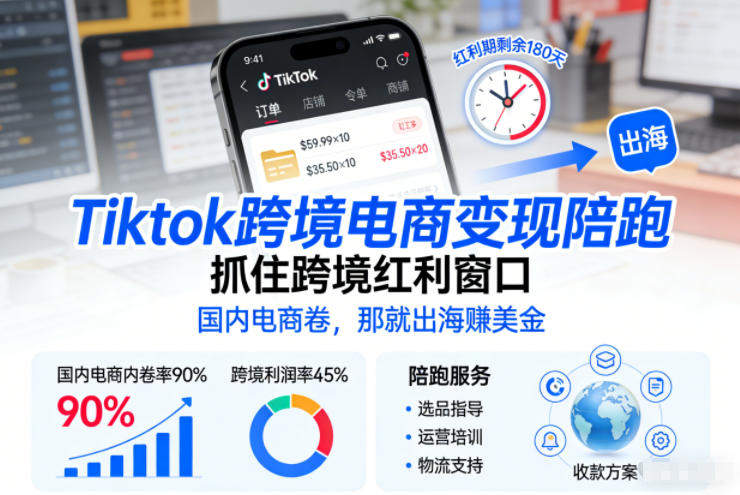 Tiktok跨境电商变现陪跑，抓住跨境红利窗口，国内电商卷，那就出海賺美金-新时光资源网