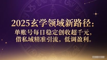 2025玄学领域新路径：单账号每日稳定创收1k+，借私域精准引流，低调盈利-新时光资源网