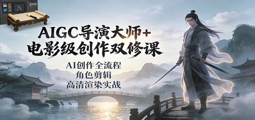 AIGC导演大师+电影级创作双修课：AI创作全流程、角色剪辑、高清渲染实战-新时光资源网