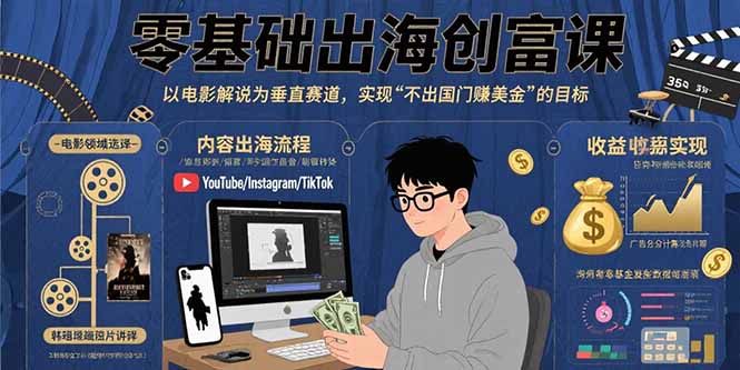 零基础出海创富课：以电影解说为垂直赛道，实现不出国门赚美金的目标-新时光资源网