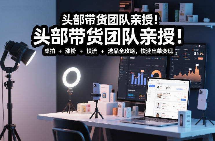 头部带货团队亲授！专业短视频实拍带货课：桌拍+涨粉+投流+选品全攻略，快速出单变现，月入2w+-新时光资源网