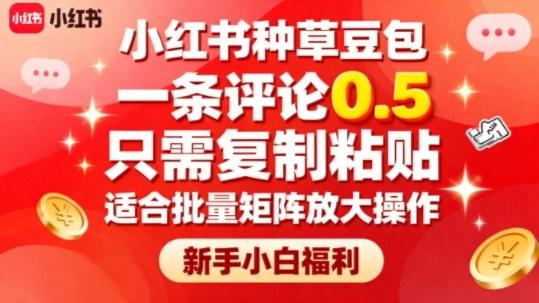 小红书种草豆包，一条评论0.5，只需复制粘贴，适合批量矩阵放大操作，新手小白福利-新时光资源网