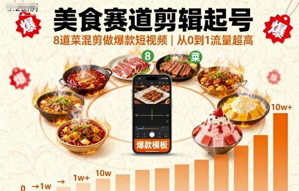 美食赛道剪辑起号，8道菜混剪做爆款短视频，从0到1，流量超高-新时光资源网