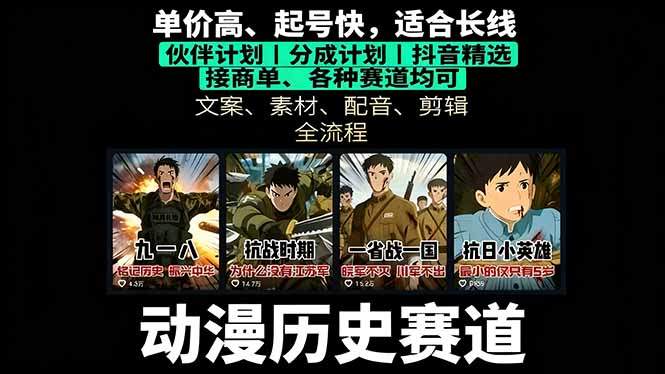 历史动漫赛道撸分成：起号、文案、素材、配音、剪辑，单视频收益破万-新时光资源网