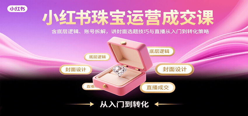 小红书珠宝运营成交课：含底层逻辑、账号拆解，讲封面选题技巧与直播从入门到转化策略-新时光资源网
