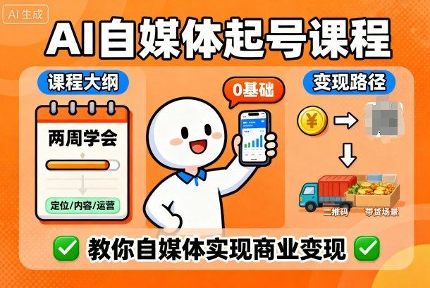 AI自媒体起号课程，0基础小白两周学会，教你自媒体实现商业变现-新时光资源网