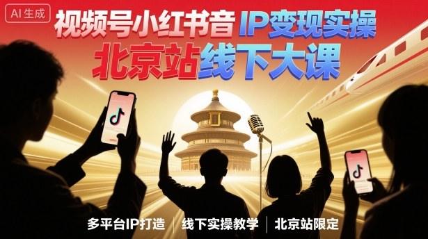 视频号小红书抖音IP变现实操北京站线下大课，40+行业短视频高变现姿势，100+IP高变现实操技术-新时光资源网