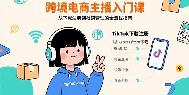 跨境电商主播入门课，TikTok下载注册，支付工具配置，社媒账号管理全流程-新时光资源网