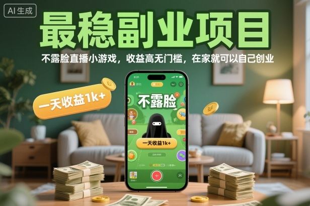 最稳副业项目，不露脸直播小游戏，收益高无门槛，一天收益1k+，在家就可以自己创业【揭秘】-新时光资源网