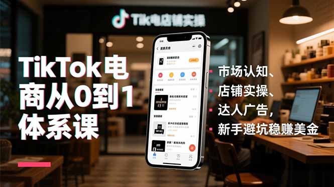 TikTok电商从0到1体系课,市场认知、店铺实操、达人广告,新手避坑稳赚美金-新时光资源网