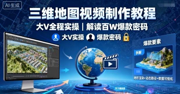 三维地图视频制作教程，大V全程实操，解读百W爆款密码-新时光资源网