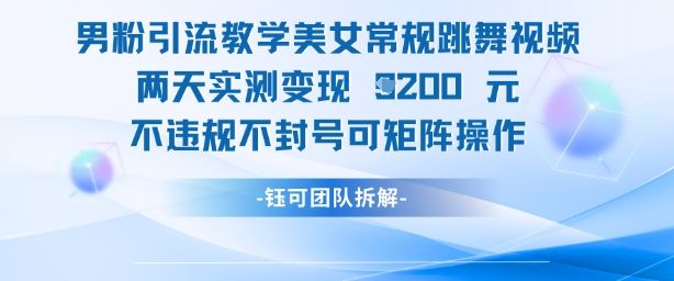 男粉引流教学美女常规跳舞视频两天实测变现1k+，不违规不封号可矩阵操作-新时光资源网